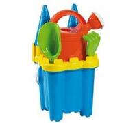 Seau de plage château + accessoires - livré à l'unité (bleu ou orange) G