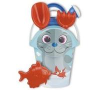 Seau de plage garni phoque 17 cm + arrosoir pelle rateau moule - jouets bac a sable enfant bebe - fabrique en italie