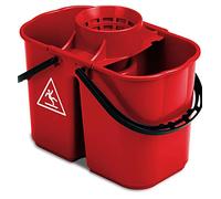 Seau de vadrouille Fox avec essoreur central - 2 eaux (propre-sale) 6,8 l en polypropylène. Panneau de danger imprimé des deux côtés du seau (rouge)