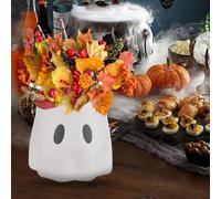 Seau Décoratif Fant?me Blanc, Vase à Fleurs & Rangement Halloween, 20cm | Design Mignon, Plastique Durable, Base Stable, Idéal pour Fleurs Séchées, Déco Intérieur/Extérieur, Cadeau Créatif.
