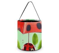 Seau d'Halloween avec poignées, sacs à friandises, sac fourre-tout à bonbons, paniers, coccinelle amusante tenant des parapluies