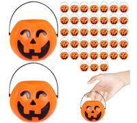 Seau d'halloween, Seau à Citrouille en Plastique 40pcs Bonbons d'halloween avec poignée de 2, 8x2, 2 Pouces en Plastique pour Un Truc de fêtard, Bonbons