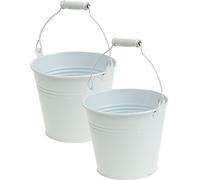Seau en tôle blanc Ø14cm H12cm 6pc - Vintage Deko Seau en zinc avec poignée en bois
