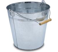 Seau en zinc décoratif avec poignée en bois - argent / 10 L - Seau en métal pour planter ou transporter - Décoration de jardin Seau en tôle Seau à cendres Seau à plantes Seau à glace
