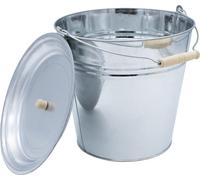 Seau en zinc décoratif avec poignée en bois et couvercle - argent / 12 L - Seau en métal pour planter ou transporter - Décoration de jardin Seau en tôle Seau à cendres Planteim
