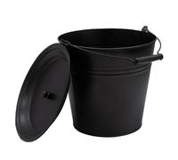 Seau en Zinc Décoratif Avec Poignée en Bois et Couvercle - Noir - 12 L - Pour Planter, Transporter, Décoration de Jardin, Cendres, Glace, Champagne