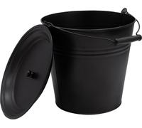 Seau en zinc décoratif avec poignée en bois et couvercle - noir / 12 L - Seau en métal pour planter ou transporter - Décoration de jardin Seau en tôle Seau à cendres