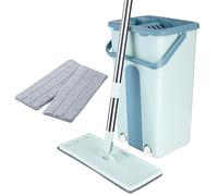 Seau et Balai Serpillère,Serpillières Plates pour la Maison,Ensemble de Vadrouille et de Seau Comprend1 Tige de Vadrouille,1 Seau,2 Têtes en Microfibre Réutilisables