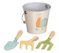 goki 63870 Escargot, Seau avec bêche, râteau et Fourche à Creuser, Outil de Jardin coloré favorise l'imagination et l'intérêt pour la Nature, Le Bois et Le métal, Lot de 4, à partir de 3 Ans,