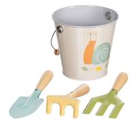 goki 63870 Escargot, Seau avec bêche, râteau et Fourche à Creuser, Outil de Jardin coloré favorise l'imagination et l'intérêt pour la Nature, Le Bois et Le métal, Lot de 4, à partir de 3 Ans,
