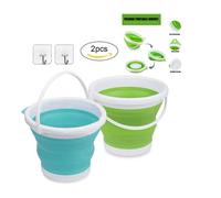 Seau Pliable,5L Ronde Bassine Retractable,avec Accroche Adhesif pour Camping,Pêche,Randonnée,Nettoyage,Menage (Vert/Bleu 2pcs)