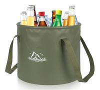 Seau pliable d'extérieur - 20 l - Bol pliable - Seau de camping - Pêche - Bol de lavage pliable - En tissu de bâche durable - Seau de pêche pour évier (vert armée)