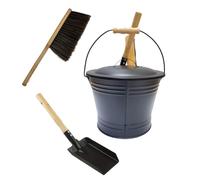 Seau pour récupérer les cendres chaudes en métal avec pelle et brosse Accessoires portables pour appareils de nettoyage des cendres pour cheminées Récipient à charbon rond ignifuge avec pelle et