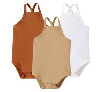 SEAUR Bébé Fille Lot de 3 Infant-and-Toddler-Bodysuits Mixte Bébé Unisexe Bébé Sans Manches Body à Fines Bretelles d'Eté en Tricot Côtelé de Couleur UnieB 9-12 Mois