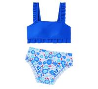 SEAUR Bikini 2 Pieces Enfant Maillot de Bain Mignon Bleu Mode Ensembles de Bikini Haut + Slip Fille Maillot de Plage Respirant 9-10 Ans