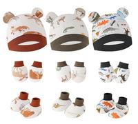 SEAUR Bonnet Fœtal pour Bébés Garçons Filles 3 Pièces Bonnets de Naissance Casquettes Chapeau Élastique avec Moufles et Chaussettes Couleur 2 0-6 Mois