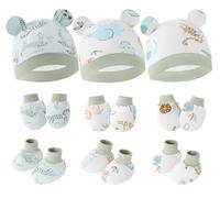 SEAUR Bonnet Fœtal pour Bébés Garçons Filles 3 Pièces Bonnets de Naissance Casquettes Chapeau Élastique avec Moufles et Chaussettes Couleur 1 0-6 Mois