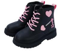SEAUR Bottes Courtes Imperméables Antidérapantes pour Fille Chaussures Doublure Confortable Bottines d'Amour Douces Enfant Bottes de Combat Noir 32 EU