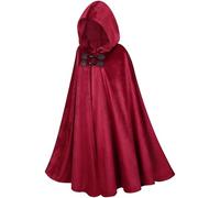 SEAUR Costume d'Halloween et de costumade pour homme et femme - Longue cape rouge médiévale à capuche - Cape de magicien gothique et vintage - Cape en velours - Taille L (longueur 130 cm)