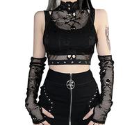 SEAUR Crop Top Femme Gothique Fille Emo Noir Moulant Clubwear Ados Haut Punk Dame Party Club M