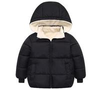 SEAUR Doudoune Épais à Capuche Amovible Enfants Filles Garçons Automne/Hiver Blousons Manteau Matelassé Veste Courte Doublé en Polaire Noir 2-3 Ans