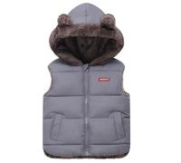 SEAUR Doudoune sans Manches pour Filles Garçons Gilet à Capuche Unisexe Enfants Veste Zippée Hiver Manteaux Réversible Blouson Coupe-Vent Gris 3-4 Ans