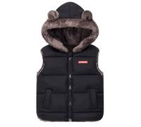 SEAUR Doudoune sans Manches pour Filles Garçons Gilet à Capuche Unisexe Enfants Veste Zippée Hiver Manteaux Réversible Blouson Coupe-Vent Noir 2-3 Ans
