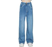 SEAUR Enfant Fille Jeans Mode Denim Pantalons Droits Jeans Minimaliste à Jambe Large Extensibles Taille Élastique Décontractés avec Poches Bleu 2 5XL