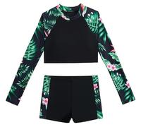 SEAUR Enfant Fille Maillot de Bain 2 Pièces Manches Longues Ensemble Rashguard Protection Solaire Rash Guard Séchage Rapide - 130