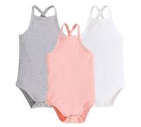 SEAUR Ensemble de 3 Bodies Sans Manches pour Bébé Fille Bodysuit été à Bretelles Spaghetti Pyjama Combinaison Bodys fille et garçon en Côtelé de Couleur UnieC 18-24 Mois