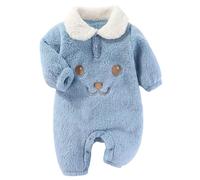 SEAUR Ensemble de Pyjama Bébé Mignon Flanelle,Chaud Épais Salopette One-Piece,Pyjama Bébé Garçons,Unisexe Bébé Manches Longues Grenouillère,Bear Bleu,12-18 Mois