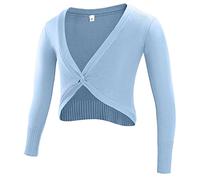 SEAUR Fille Cache-Coeur de Danse Classique Hauts de Danse en Tricot Manches Longues pour Enfants Filles Dancewear Femmes Bleu - M