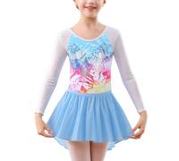 SEAUR Fille Justaucorps Gymnastique Manches Longues Gymnastique Ensemble Gymnastique avec Jupe et Bandeau Multicolore Glitter 7-8 ans