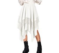SEAUR Jupe Femme Renaissance Dentelle Fluide Asymétrique Mi-Longue Style Vintage Gothique Pirate Médiéval Steampunk Costume Blanc XS