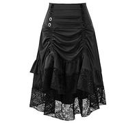 SEAUR Jupe Renaissance Femme Cosplay Lolita Goth Trapèze Élastique Vintage Boho Pirate Taille Haute S