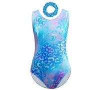 SEAUR Justaucorps de Gym Sans Manches pour Enfant Fille Une Pièce Couleur Dégradé Danse Ballet Bodysuit Imprimé Léopard Athlétique Tenue Bleu Gradient 9-10 Ans