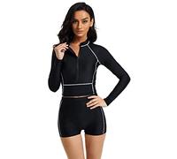 SEAUR Maillot de Bain Femme Manche Longue Sexy Deux Pièces Maillot de Surf de Crop Tops Culotte Plongée Natation Plage M