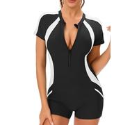 SEAUR Maillot de Surf Push-up Femme 1 Pieces Rashguard Manches Courtes avec Zip Shorty Anti UV Surf Piscine Plage S