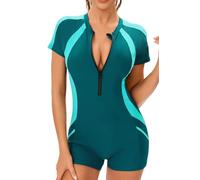 SEAUR Maillot de Surf Push-up Femme 1 Pieces Rashguard Manches Courtes avec Zip Shorty Anti UV Surf Piscine Plage S