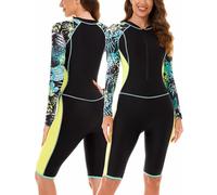 SEAUR Maillots de Bain Femme UPF 50+ Rashguard Une pièce Manche Longue Demmes Combishort de Plage Anti-UV Natation Surfing Dame XL