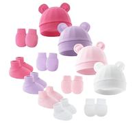 SEAUR Nouveau-né Chapeau Ours Oreilles Garçon Fille 4 Pièces Bonnets de Naissance Casquette avec Moufles de Protection Chaussettes Couleur 2 0-6 Mois
