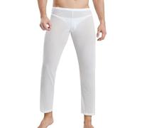 SEAUR Pantalon en Résille pour Homme,Pantalon d'été Long,Pantalon en Maille Fine,Sexy Legging Fishnet Slim Fit,Respirant Bas de Pyjama,Coupe Musculaire,Blanc,L
