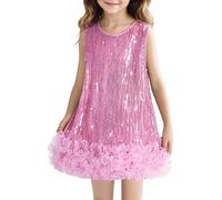 SEAUR Petite Fille Princesse Robe à Paillettes sans Manches Tutu Robe Fête Mariage D'été Enfant - 100cm