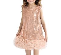 SEAUR Petite Fille Robe à Paillettes sans Manches Princesse Tutu Robe D'été Fête Mariage Enfant - 90cm