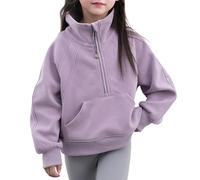 SEAUR Y2K Veste Zippée pour Fille,Pull à Demi-Fermeture éclair pour Fille,Pullover Sweat-Shirt,Mode Pull Sweat-Shirt Décontractée,Col Haut Drop Shoulder Pullover,Violet,13-14 Ans