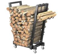 SEAVI Support à Bois de Chauffage sur roulettes, Support à bûches d'intérieur, Rangement du Bois pour cheminée, Support à Bois de Chauffage en métal Robuste, Support à bûches pour Chariot Roulant