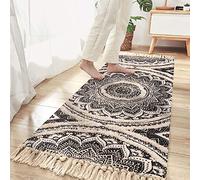 Seavish Tapis touffeté en Coton touffeté à Poils Longs avec Franges pour Chambre à Coucher, Chevet, Cuisine, buanderie - Motif Mandala Noir - 5,8 x 13,2 cm