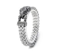 SEAYACK Bracelet en maille pour homme avec ouverture à la bouche loup/serpent/animal - Bijou punk - Accessoire mythologie nordique, Acier titane