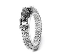 SEAYACK Bracelet en maille pour homme avec ouverture à la bouche loup/serpent/animal - Bijou punk - Accessoire mythologie nordique, Acier titane