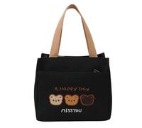 SEAYACK Embroidered Bear Canvas Grocery Bag Reusable Design Spacious Compartment Soft Handles On-The-Go Essential Spacious Embroidered Bag Organizer